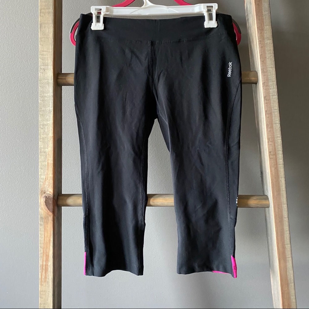 Reebok Cropped Leggings with Pink Accents